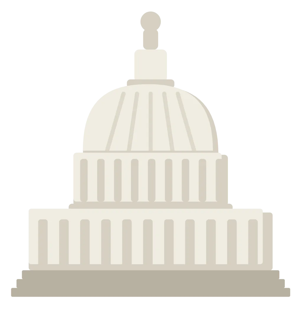 The Capitol dome and its columned front, with the statue on top and steps below.