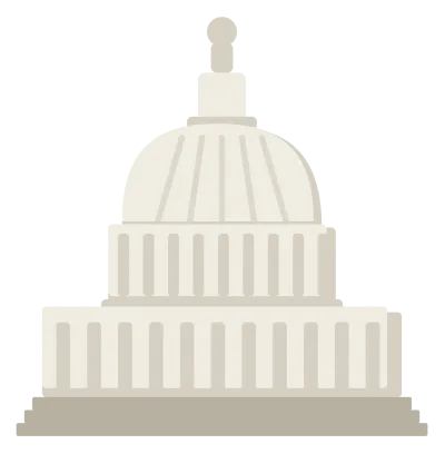 The Capitol dome and its columned front, with the statue on top and steps below.