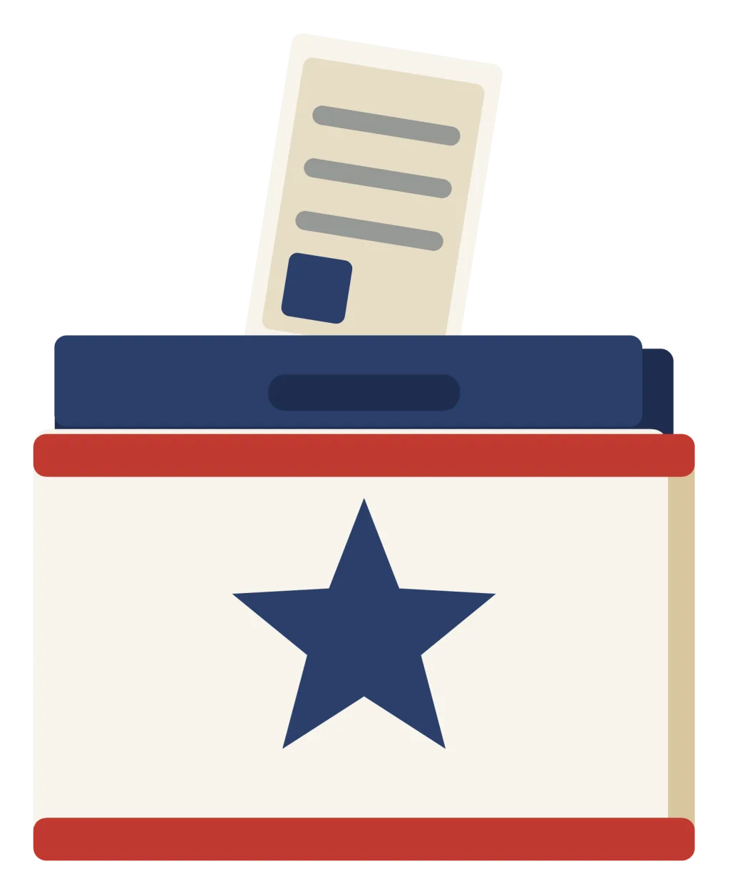 A ballot box with a slot in the lid and a folded paper going into it.