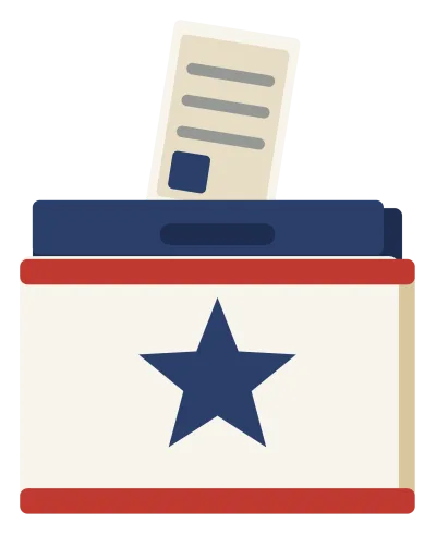 A ballot box with a slot in the lid and a folded paper going into it.