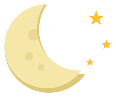 A pale yellow crescent moon with three small stars beside it.