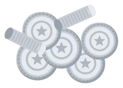 A loose pile of silver coins lying at different angles, some face up and some on edge.