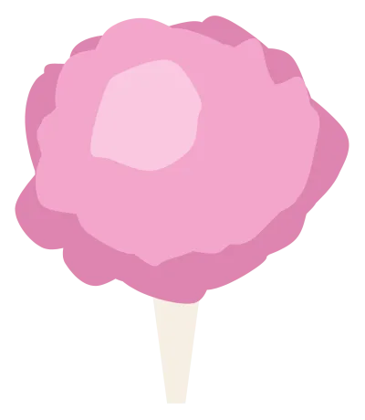 A pink cloud of cotton candy wound on a paper cone, with a soft ragged outline.
