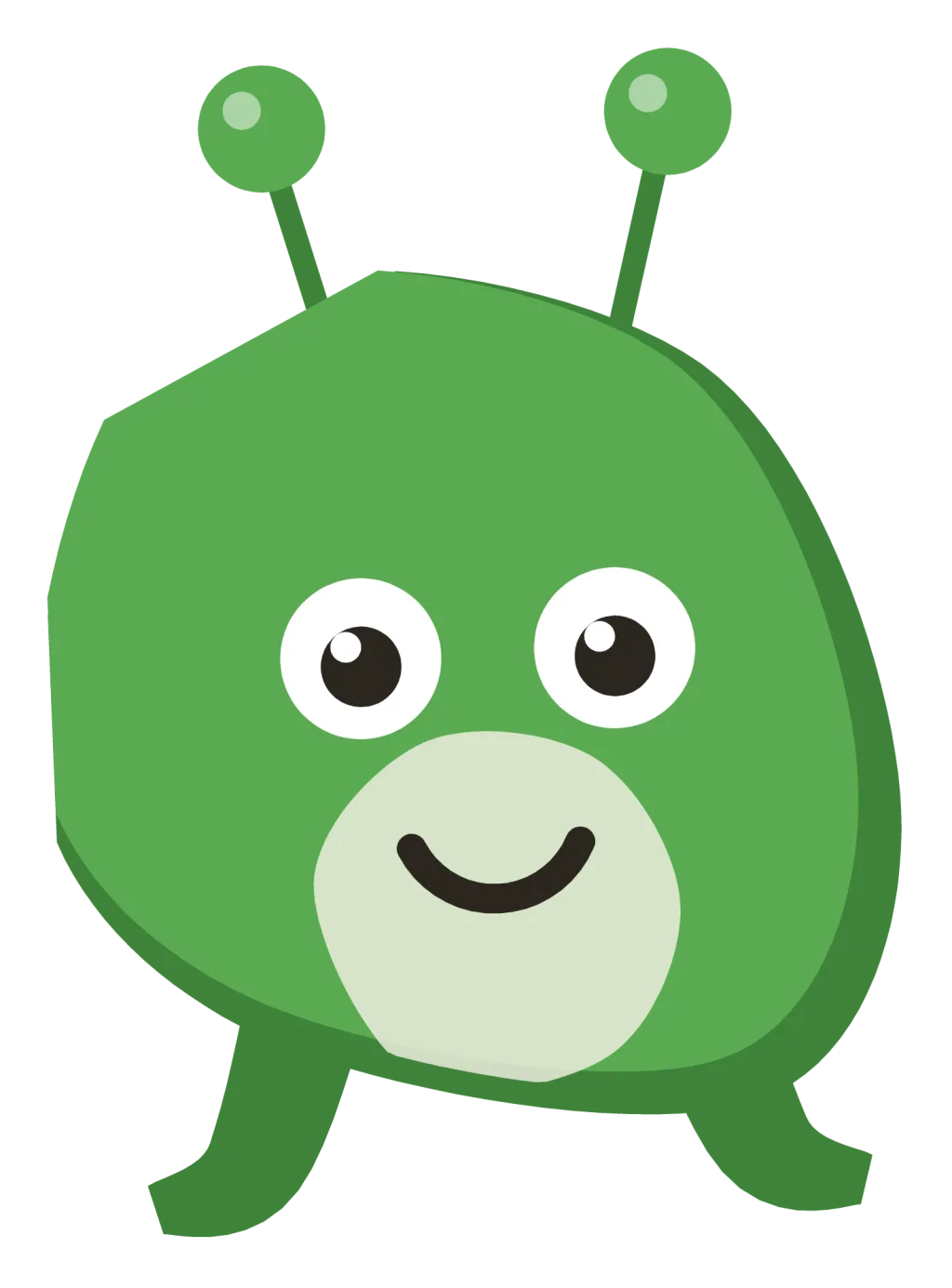 A green Snip with two bobble-tipped antennae and tentacle legs curling out at the ends.
