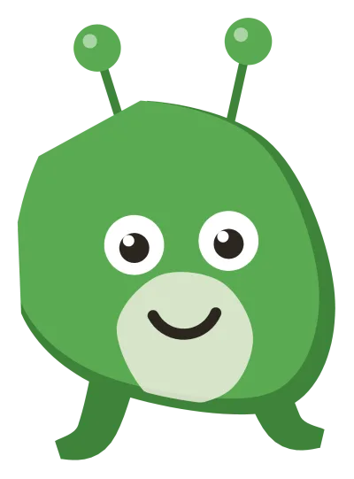 A green Snip with two bobble-tipped antennae and tentacle legs curling out at the ends.
