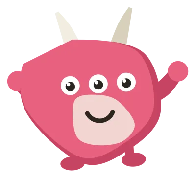 A pink Snip with three eyes in a row, two pale horns and both arms held out to the sides.