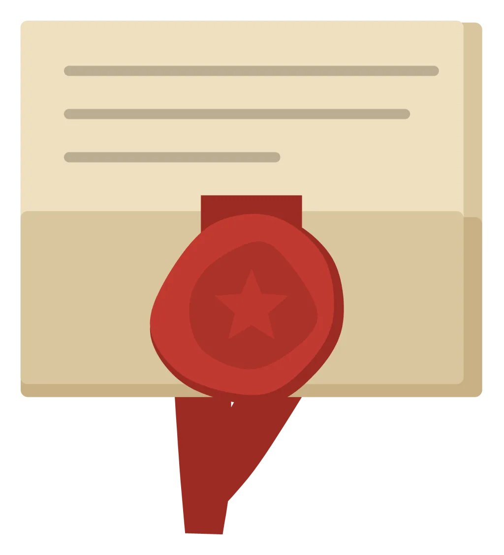 A folded parchment document closed with a red wax seal and a ribbon.