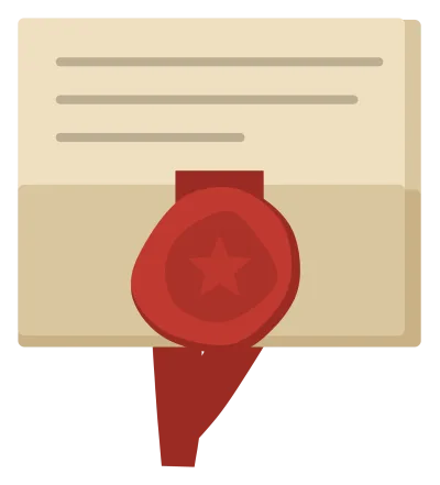 A folded parchment document closed with a red wax seal and a ribbon.