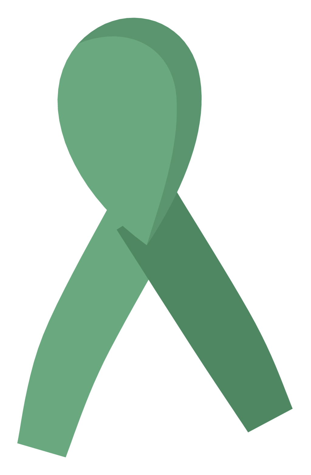 A green awareness ribbon looped and pinned, with the two tails crossing below the loop.