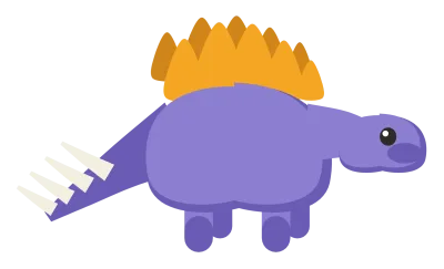 A violet stegosaurus in side view with two rows of back plates and four tail spikes.