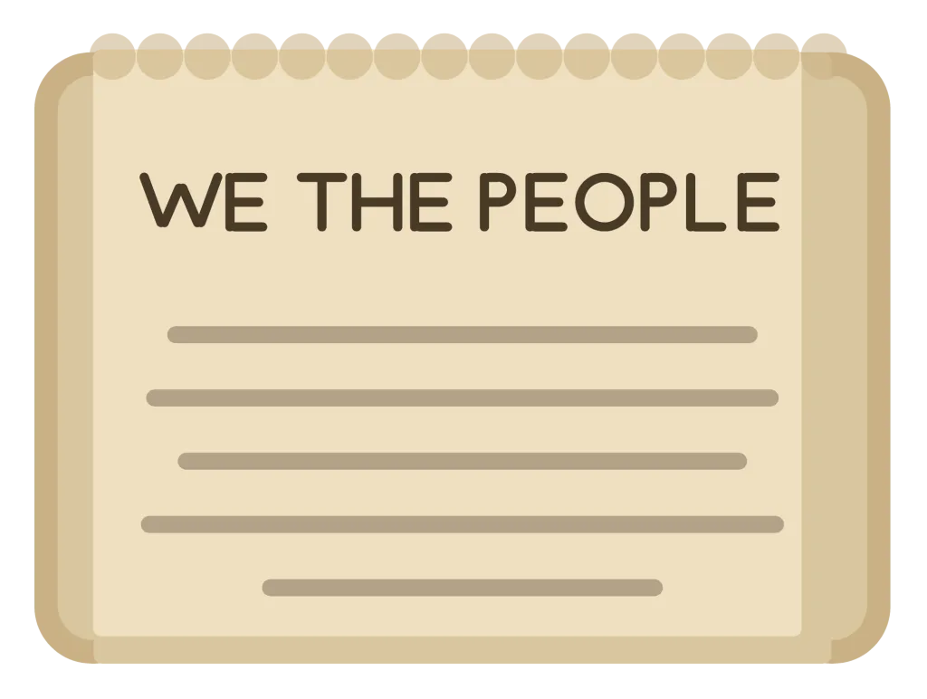 A parchment scroll partly unrolled, headed with the words We the People above ruled lines of script.
