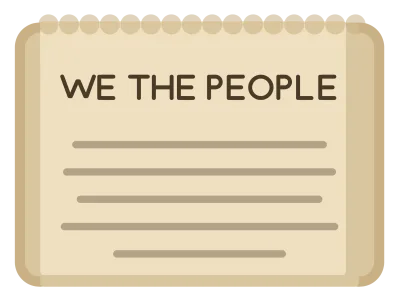 A parchment scroll partly unrolled, headed with the words We the People above ruled lines of script.