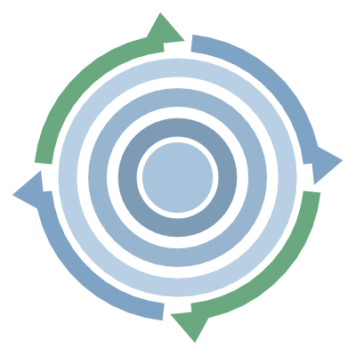 A set of concentric rings with four arrows around them, marked for a breathing cycle.