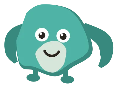 A teal Snip with soft floppy ears, a pale belly and a small contented smile.