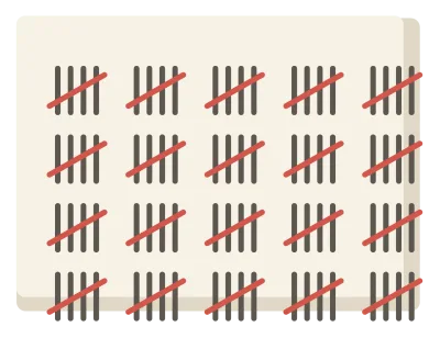A hundred tally marks in twenty groups of five, ruled across a sheet in rows.