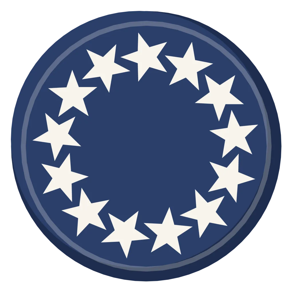 Thirteen white stars arranged in a circle on a navy ground.
