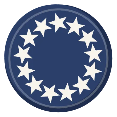 Thirteen white stars arranged in a circle on a navy ground.