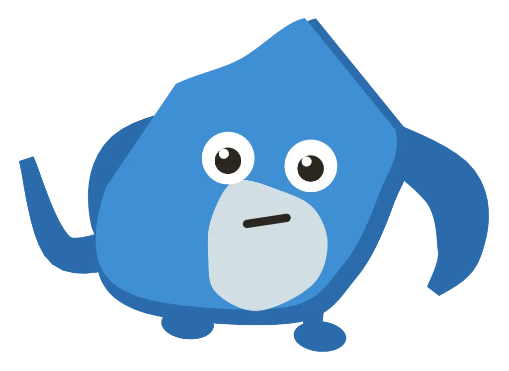 A blue Snip with long floppy ears hanging past its chin and a tail curling up behind.