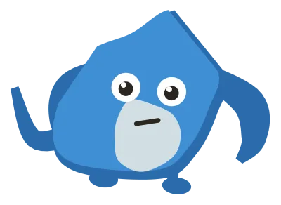 A blue Snip with long floppy ears hanging past its chin and a tail curling up behind.