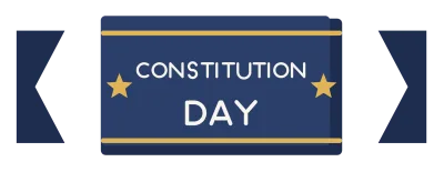 A navy ribbon banner reading Constitution Day, with swallowtail ends and a gold rule.