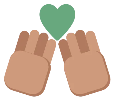Two open hands tilted toward each other with a small heart held between them.