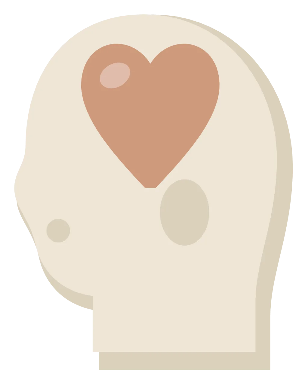 A head shown in profile with a heart resting inside it.