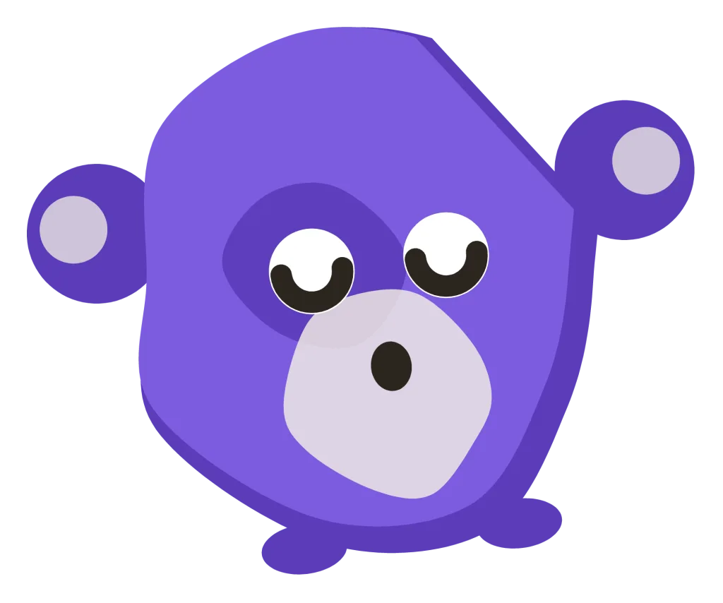 A purple Snip with round ears, a darker patch around one closed eye and a pale belly.
