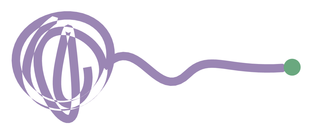 A tangled knot of thread loosening into a single straight line running away from it.